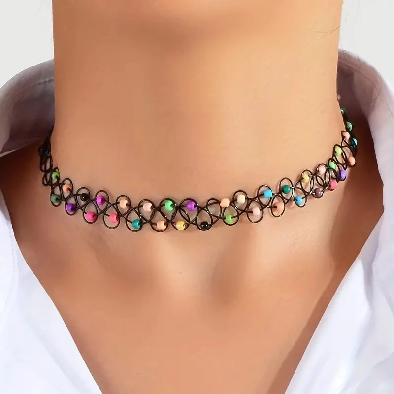 Colorful Rice Beads Elastic Tattoo Choker Necklace Personality Neck Chain Jewelry