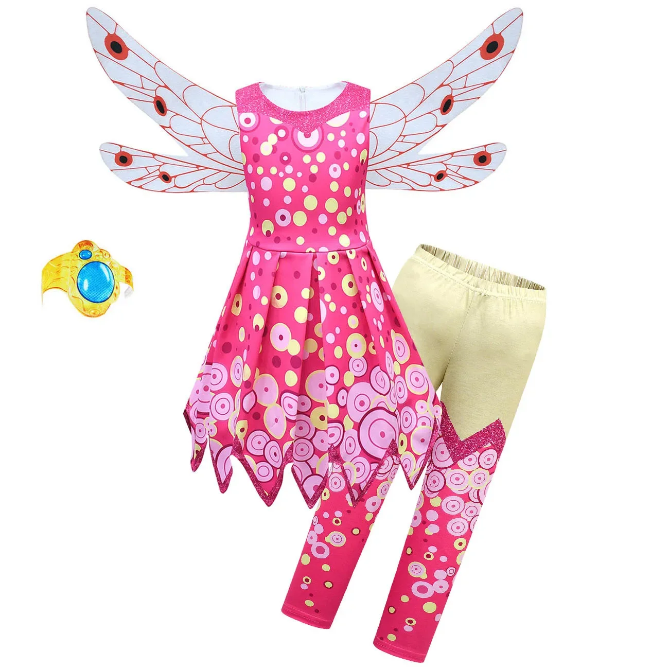 

Kids Girls Anime Cartoon Mia and Me Print Princess Dress Pants Wing Set Outfit Christmas Role Play Halloween Cosplay Costume
