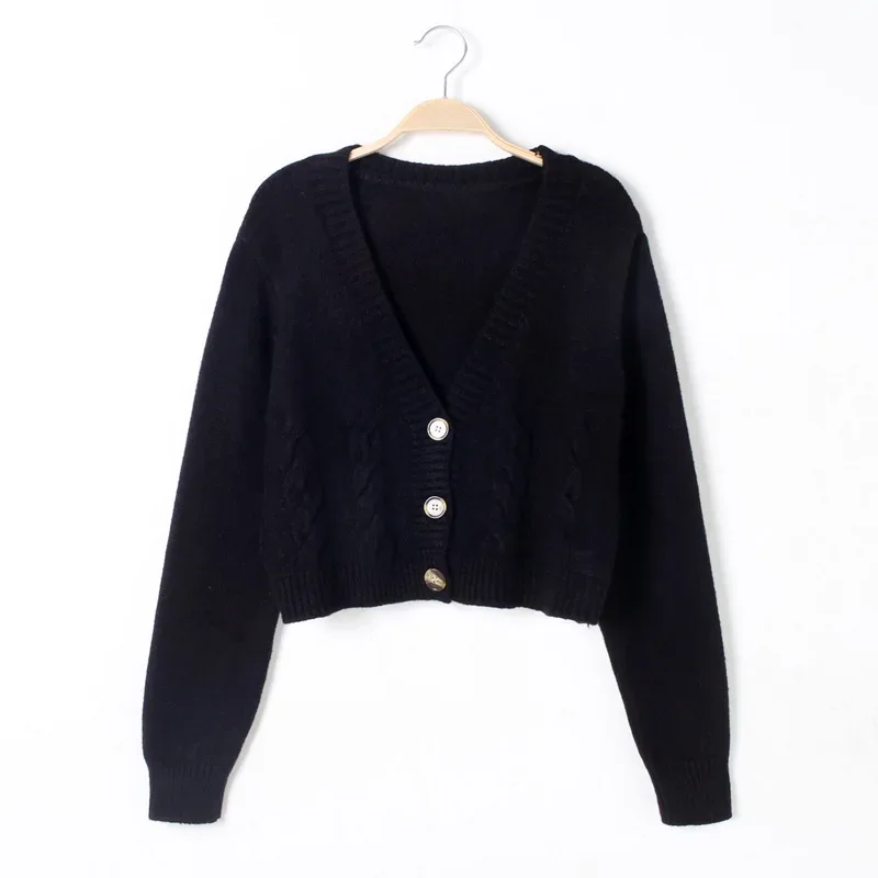 Short style high-waisted slim plastic sweater women spring new single-breasted knitted cardigan twist small jacket