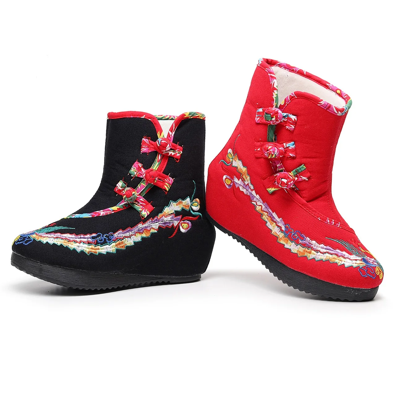 Embroidered Fancy Dress Cloth Shoes Short Boots Lady Traditional Fabric Cotton Velvet Shoes Woman Sexi Inner heightening Boot