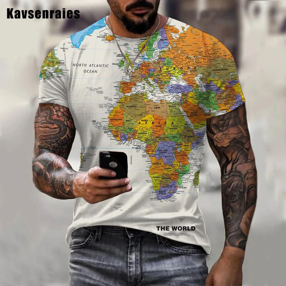 High Quality World Map Printed 3D T-shirt Men Women Summer Fashion Casual Short Sleeve High Street O-Neck Streetwear Tops