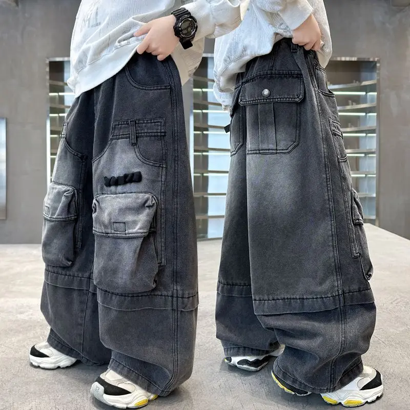 

Boys' jeans in spring and autumn, mid to large children's casual pants, handsome and versatile, boys' pants, street style