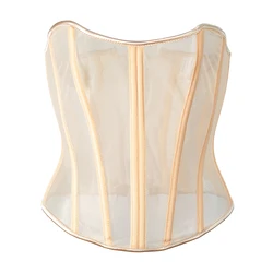 Women Sexy Sheer Mesh Corset Vintage Lace-Up Back Overbust Waist Cincher Boned Corselet Body Shaper Top Sex Lingerie Wholesales