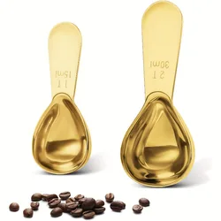 Metal Coffee Scoop For Ground Coffee, Stainless Steel Golden Measuring Spoon,Small Coffee Scale 15ML And 30ml Measure Spoon