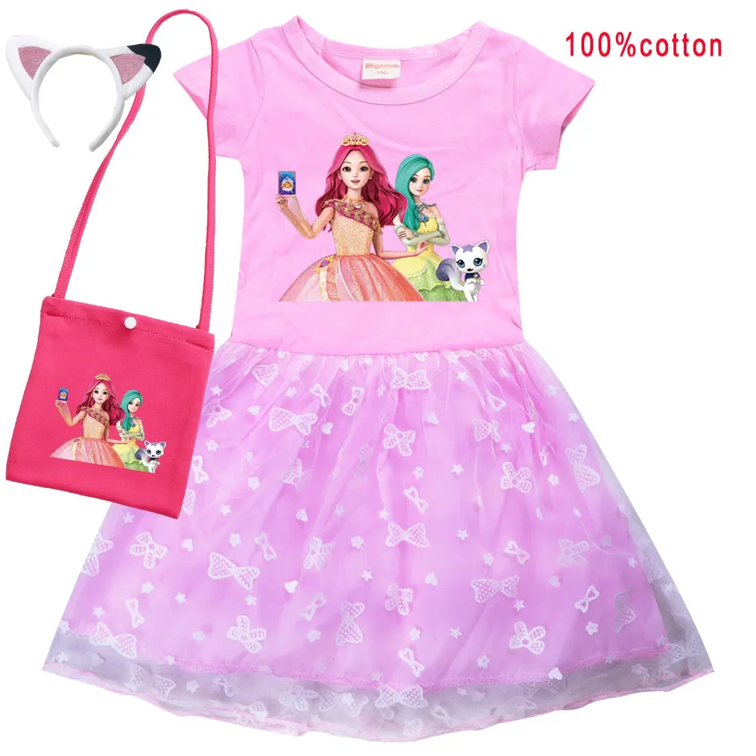 Korean Secret Jouju Dress Kids Short Sleeve Summer Casual Dresses Baby Girls Elegant Princess Vestidos Children Cartoon Clothes