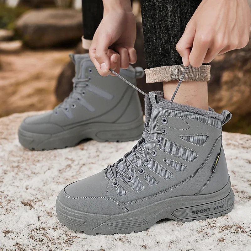 

Winter Men's Snow Boots Outdoor Non-slip Men's Work Boot Warm Plush Combat Desert Boots Snow New Hiking Boots High-top Sneakers