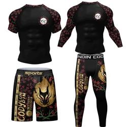 Cody Lundin Durability MMA BJJ Rash Guard Tight Exercise Jogging T-Shirt+Pants Muay Thai Shorts MMA Compression Boxing Tracksuit