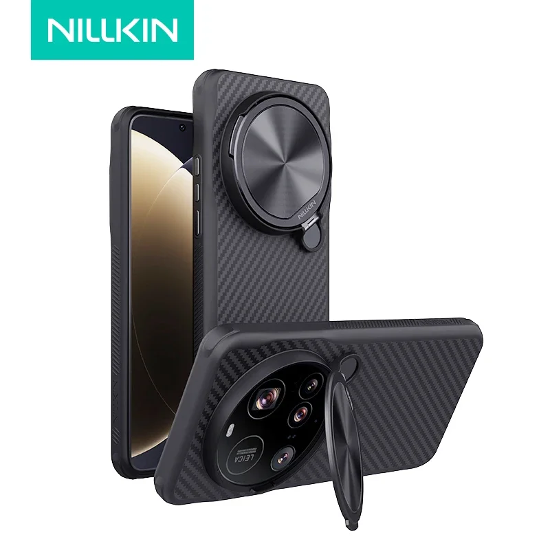 

For Xiaomi 15 Ultra Case Nillkin Magnetic Aramid Fiber Kevlar Back Cover Aluminium Alloy Camera Cover Lens Stand Cover