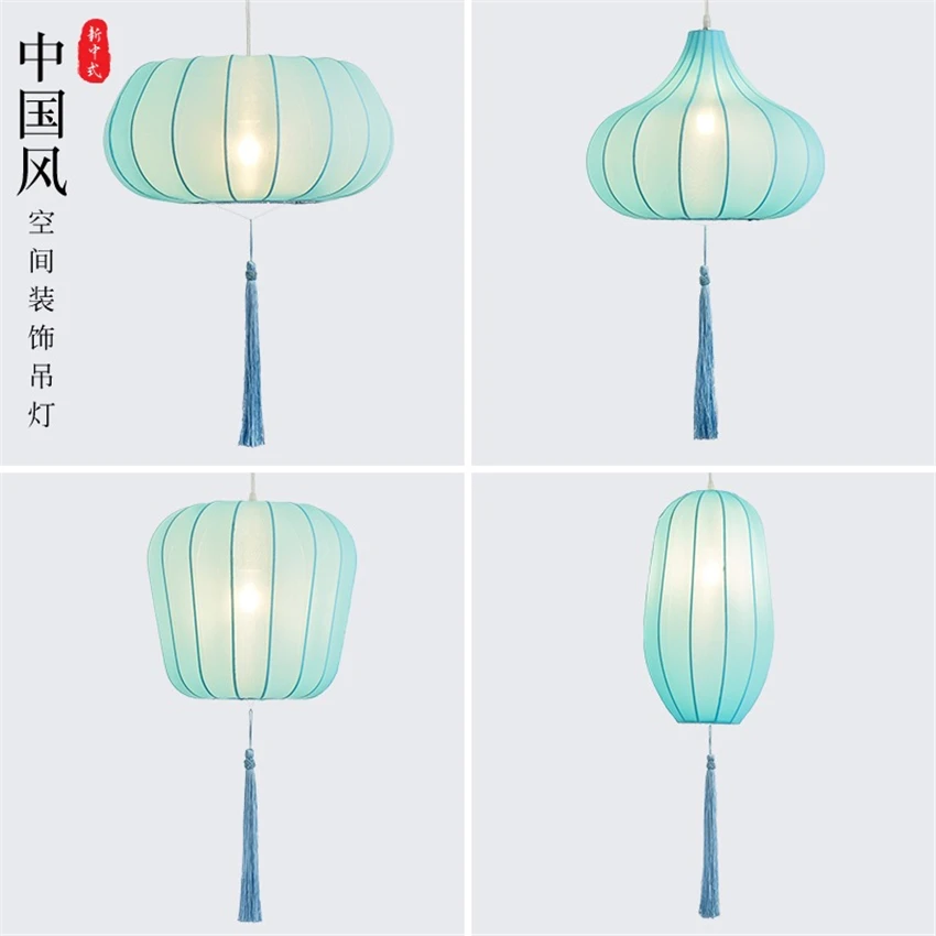 New Chinese Blue Lantern Pendant Lamps Restaurant Hotel Feature Decoration Living Room Aisle Corridor Simple Art Pendant Lights