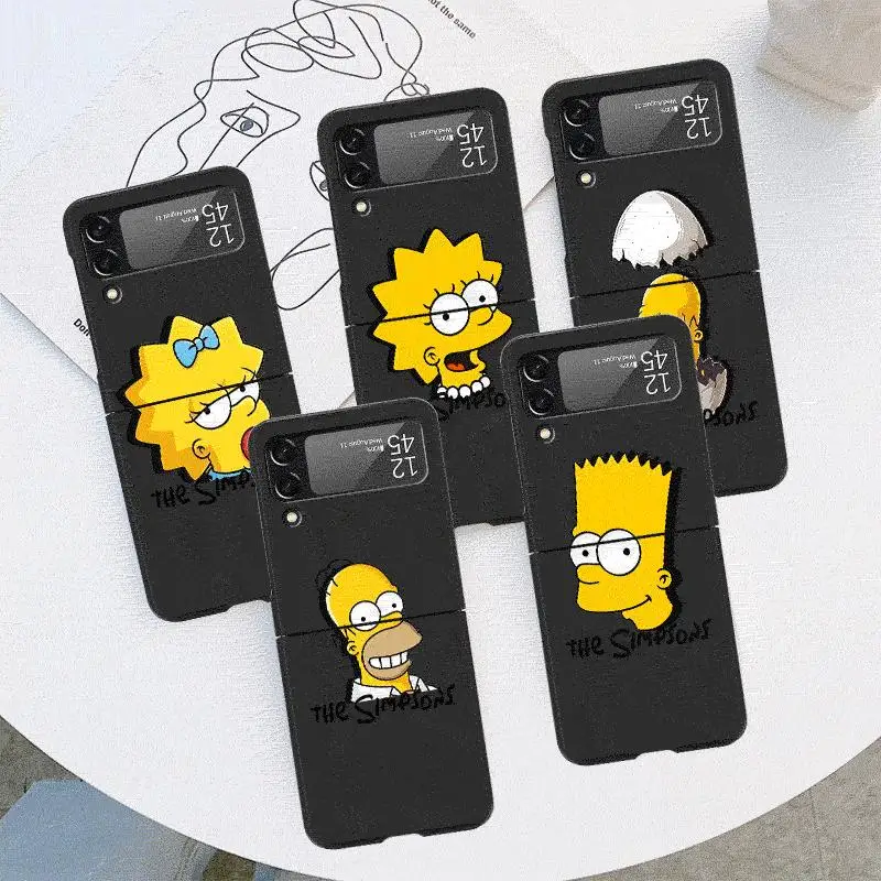 Case for Samsung Galaxy Z Flip 4 3 5 5G Flip Shockproof Capa 6.7 Inches Black Hard PC ZFlip 4 Phone Cover The Simpsons