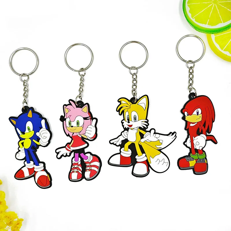 LLavero de Sonic The Hedgehog, figura de Anime, coche de dibujos animados, llavero de PVC, colgante de bolsa de pareja, decoración pequeña, colgante de bolsa de regalo, venta al por mayor