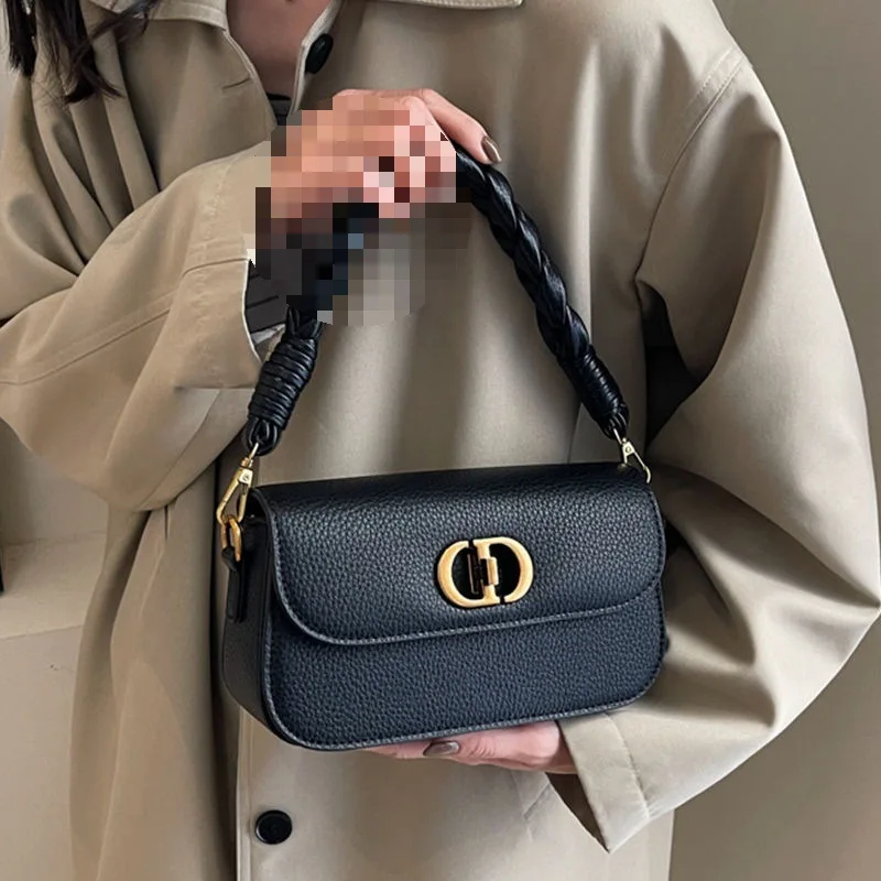 حقيبة منسوجة لخريف وشتاء 2025 للنساء - حقيبة كتف مربعة كلاسيكية مع حزام كروس، حقيبة يد أنيقة تحت الإبط