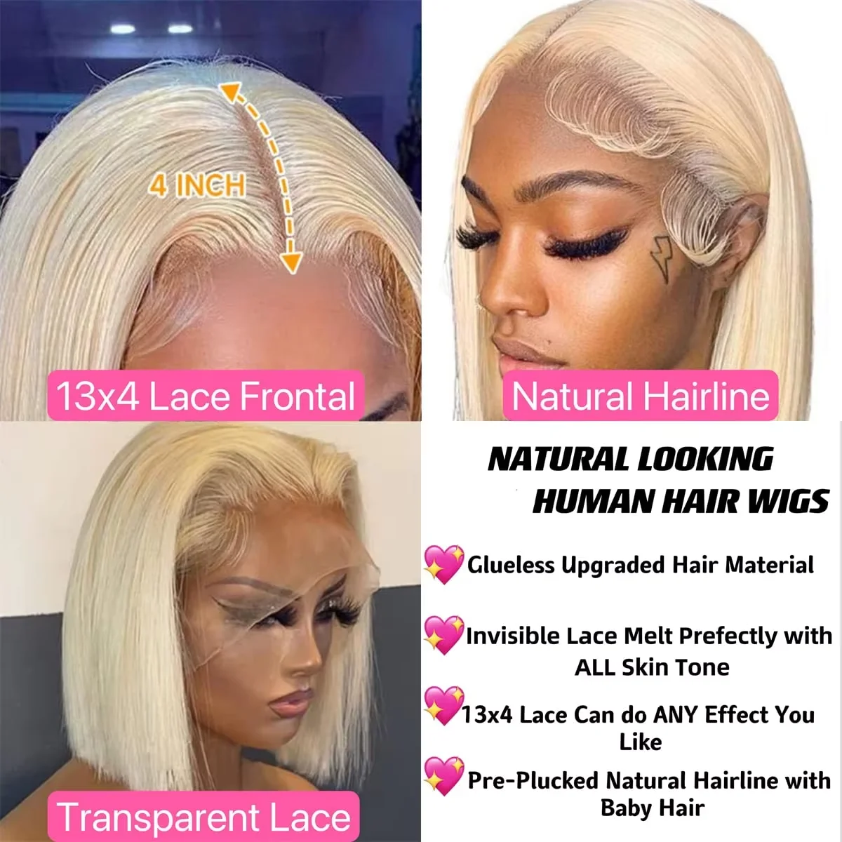 613 Blonde 13x4 Short Bob Lace Front Wig Straight Human Hair Raw Vietnamese Undetectable Lace Wig Natural Hairline Glueless Wigs
