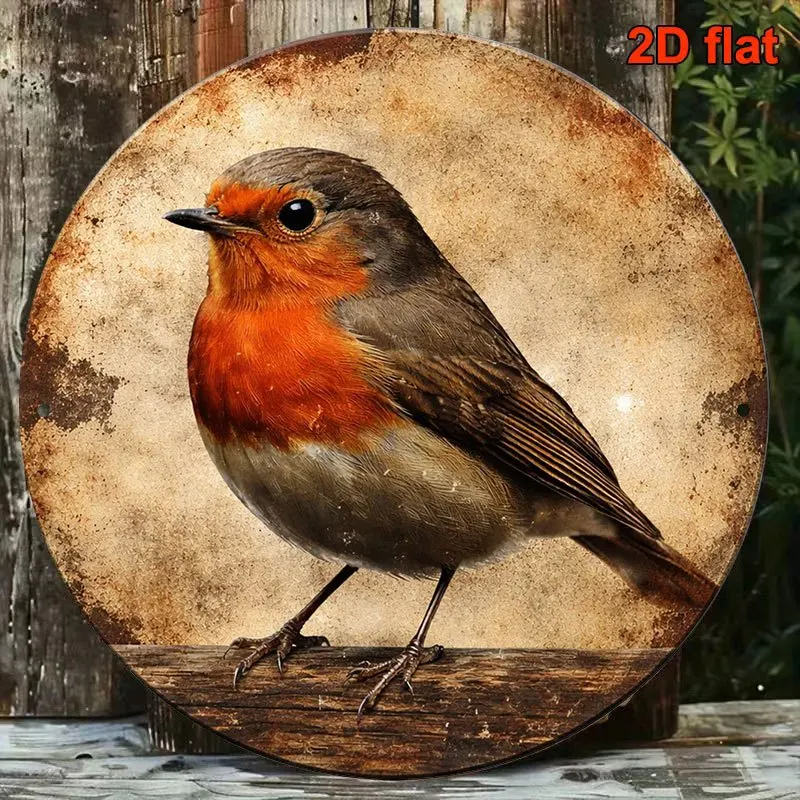 2D Flat - A 2D Flat Round Aluminum Sign Measuring 1pc 8*8In/20X20Cm, Featuring a Vintage Decoration Plaque Related to 'Robin', S