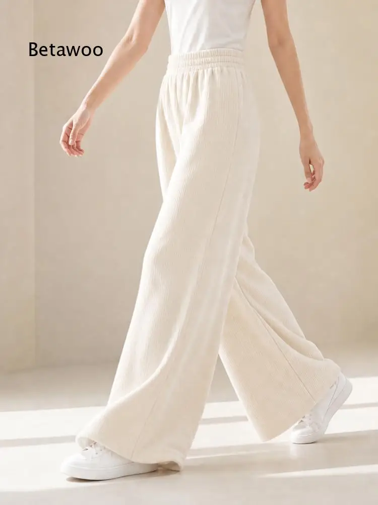 Elastic Waist Straight Wide Leg Trousers With Side Pockets Solid Color Soft Loose Pants For Women Daily Casual Occasions