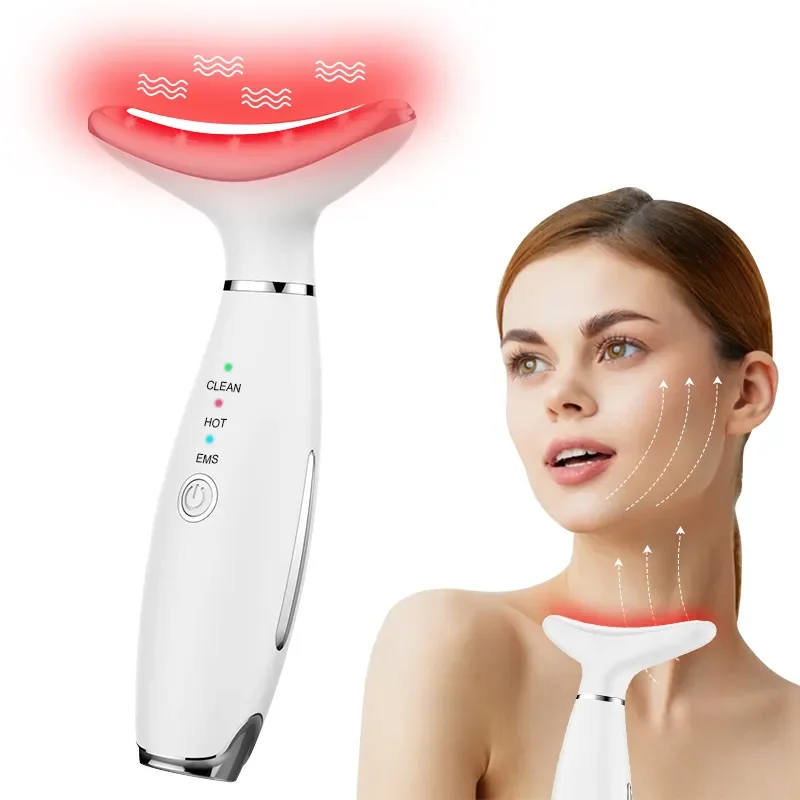 3 in 1 Neck Face Massager EMS Microcurrent Facial Beauty Device Neck Sculpting Tool LED Light Therapy with Thermal for Skin Care