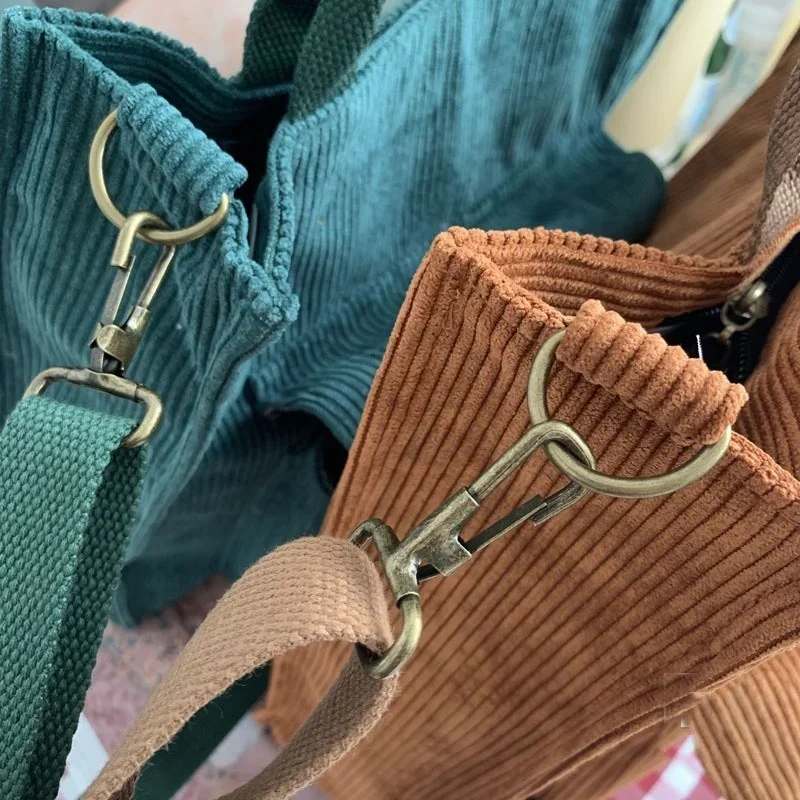 1 Stück Cord-Umhängetasche für Damen, Vintage-Einkaufstaschen, Reißverschluss, für Mädchen, Studenten, Büchertasche, Handtaschen, lässige Tragetasche mit Außentasche – Detail 5