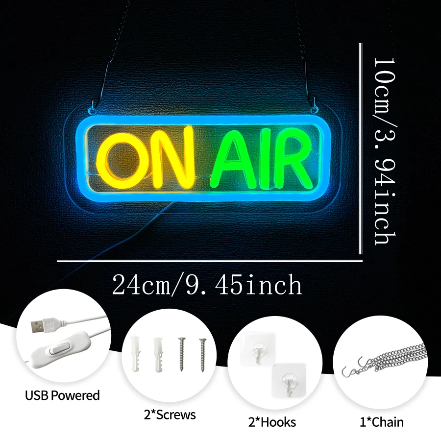 On Air Neon Sign, Color Letter Icon, Used For Decor Of Recording Studio, Broadcasting Studio, Music Studio And Game Room.