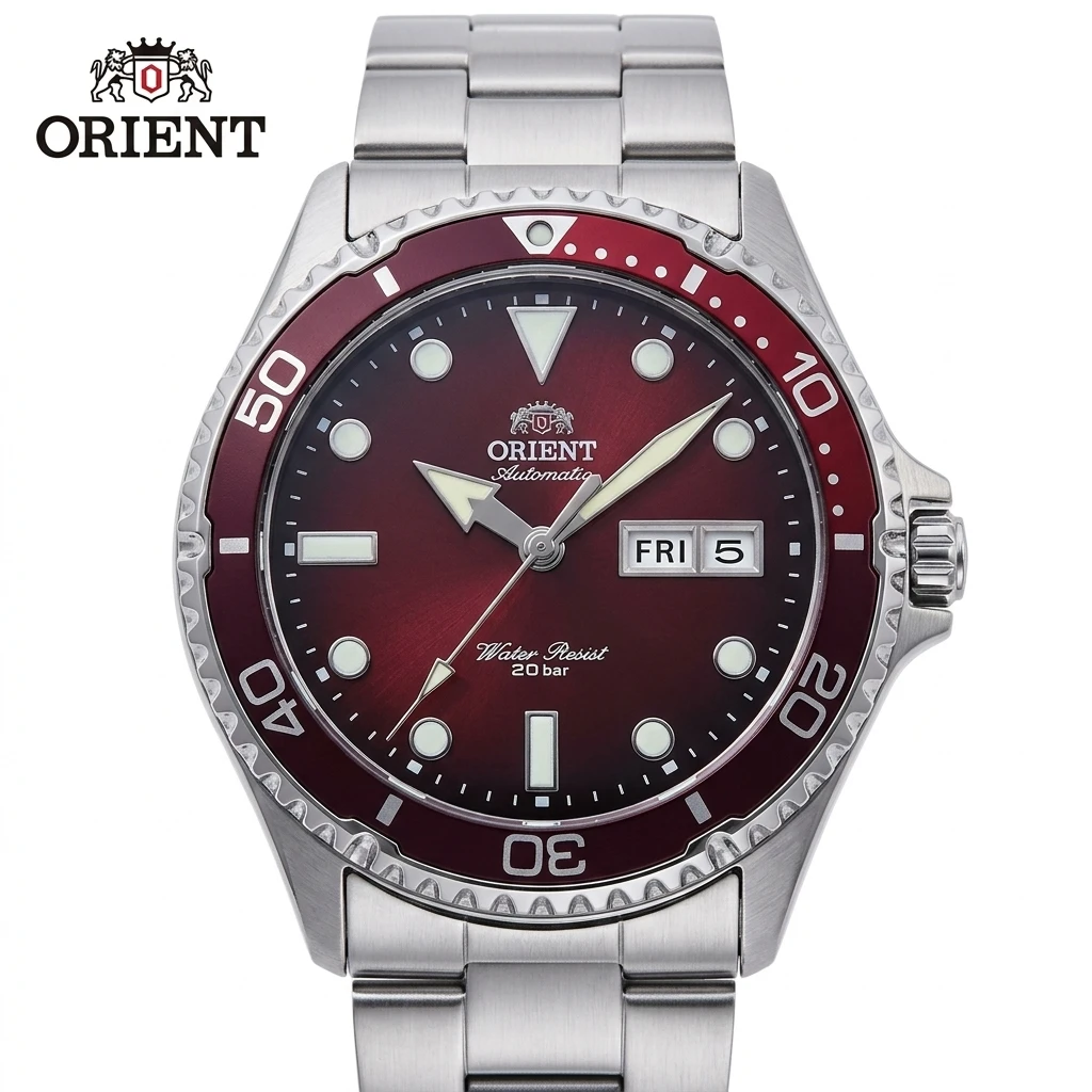Orient Japan Men Sports Automatic Mechanical Diving Watch, 200M Waterproof Day Date Stainless Steel Wristwatch