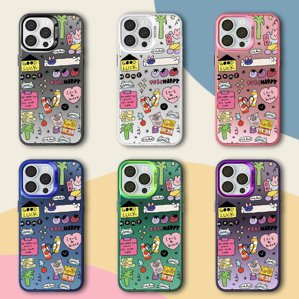 Good Luck Cartoon Heart Phone Case For Samsung Galaxy S24 S23 S22 Plus Ultra FE A71 A55 A54 A53 Laser Cover