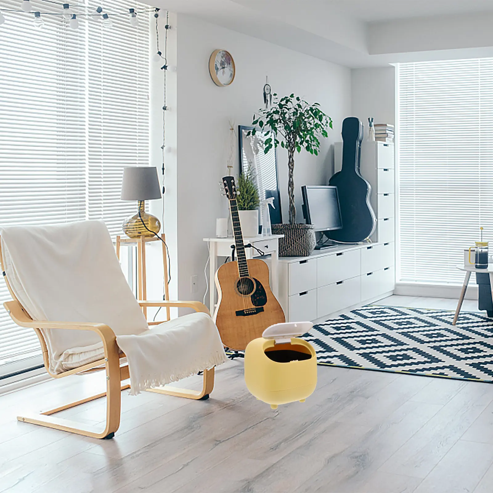 

1Pcs Press Action Mini Trash Can for Desktop Lovely Cartoon Style Plastic Waste Bin Space Saving Table Organizer Desktop Bin