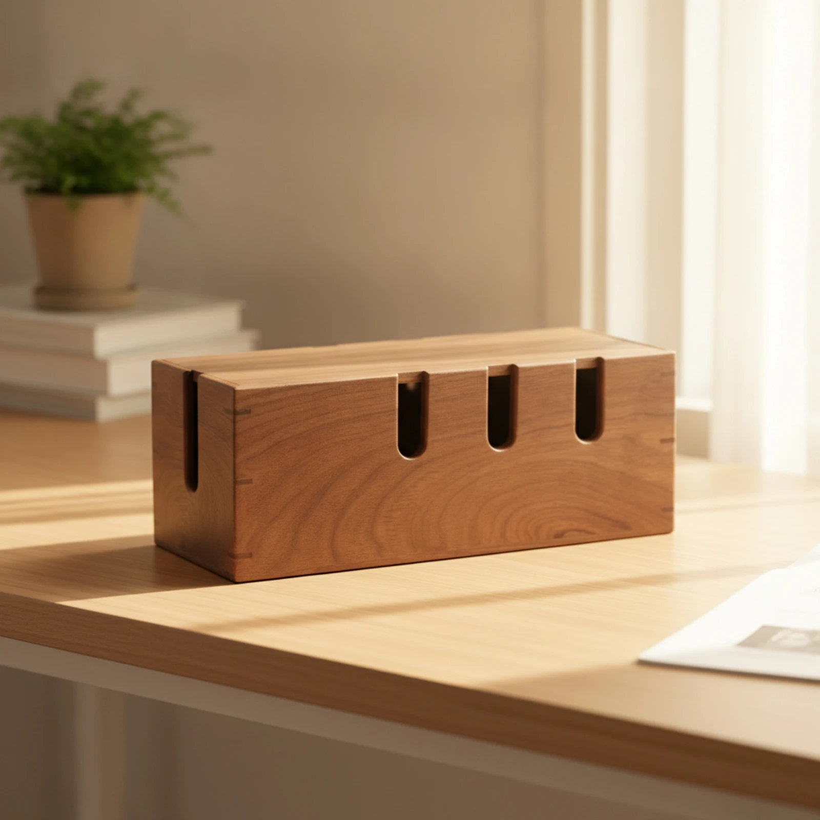 Cable Management Box Natural Cord Organizer Box Power Strip Cover Rectangular Elegant for Desk, Home Office