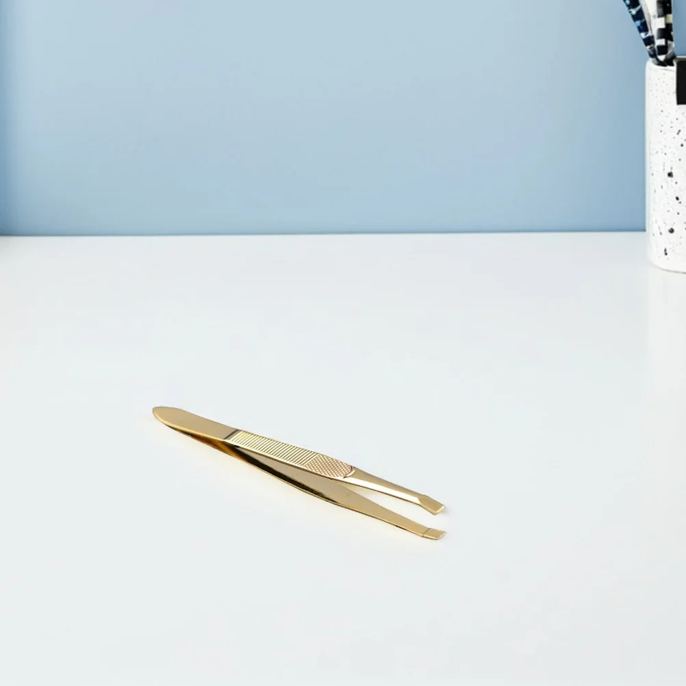 2Pcs Stainless Steel Eyebrow Tweezers Gold Plated Precision Grooming Tools for Women Eyelash Extension Lash Applicator