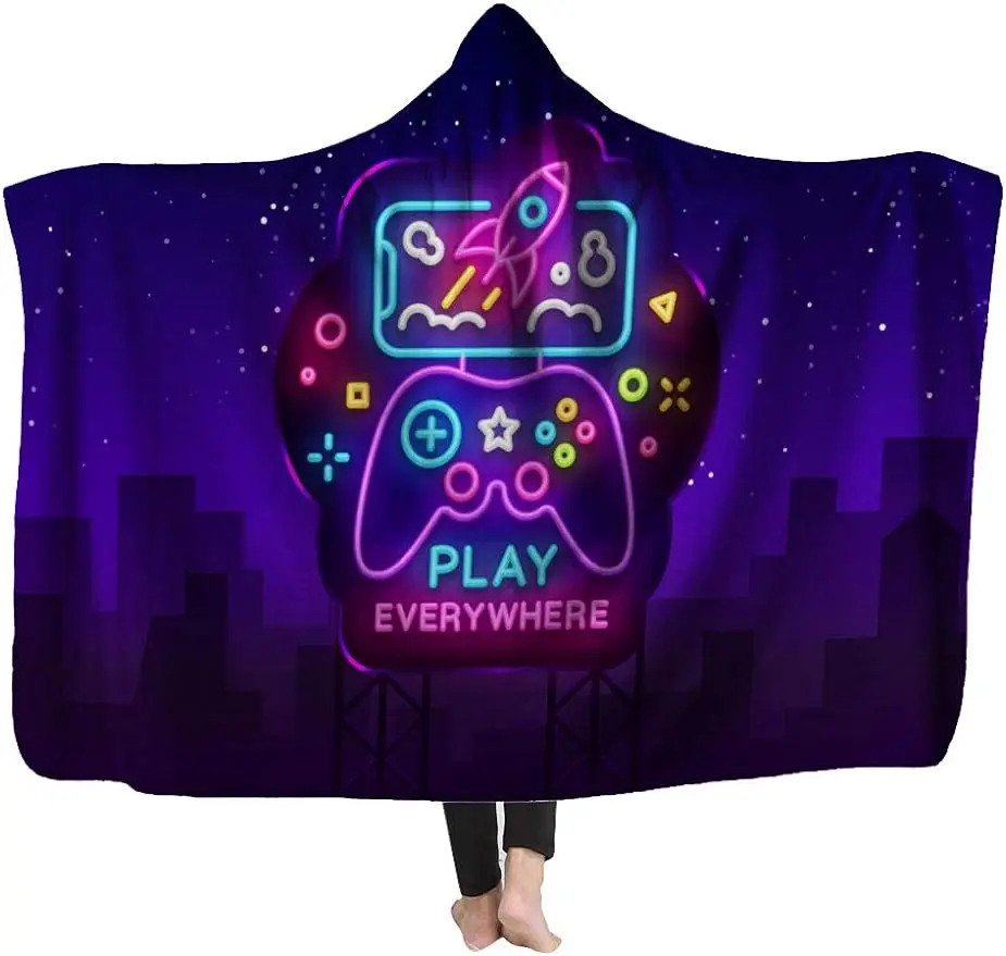 Hooded Blanket Soft Throw Blanket Baby Play Everywhere Blanket Suitable for Sofas Beds Travel 60X80Inches Gamepad Neon Sign