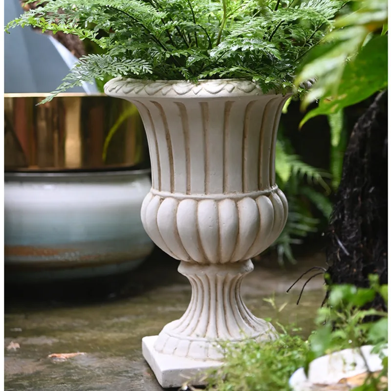 Vintage Plant Stand Large Caliber Trophy Flower Pot Garden Landing Succulent Container High Footed Roman Gardening Decorations