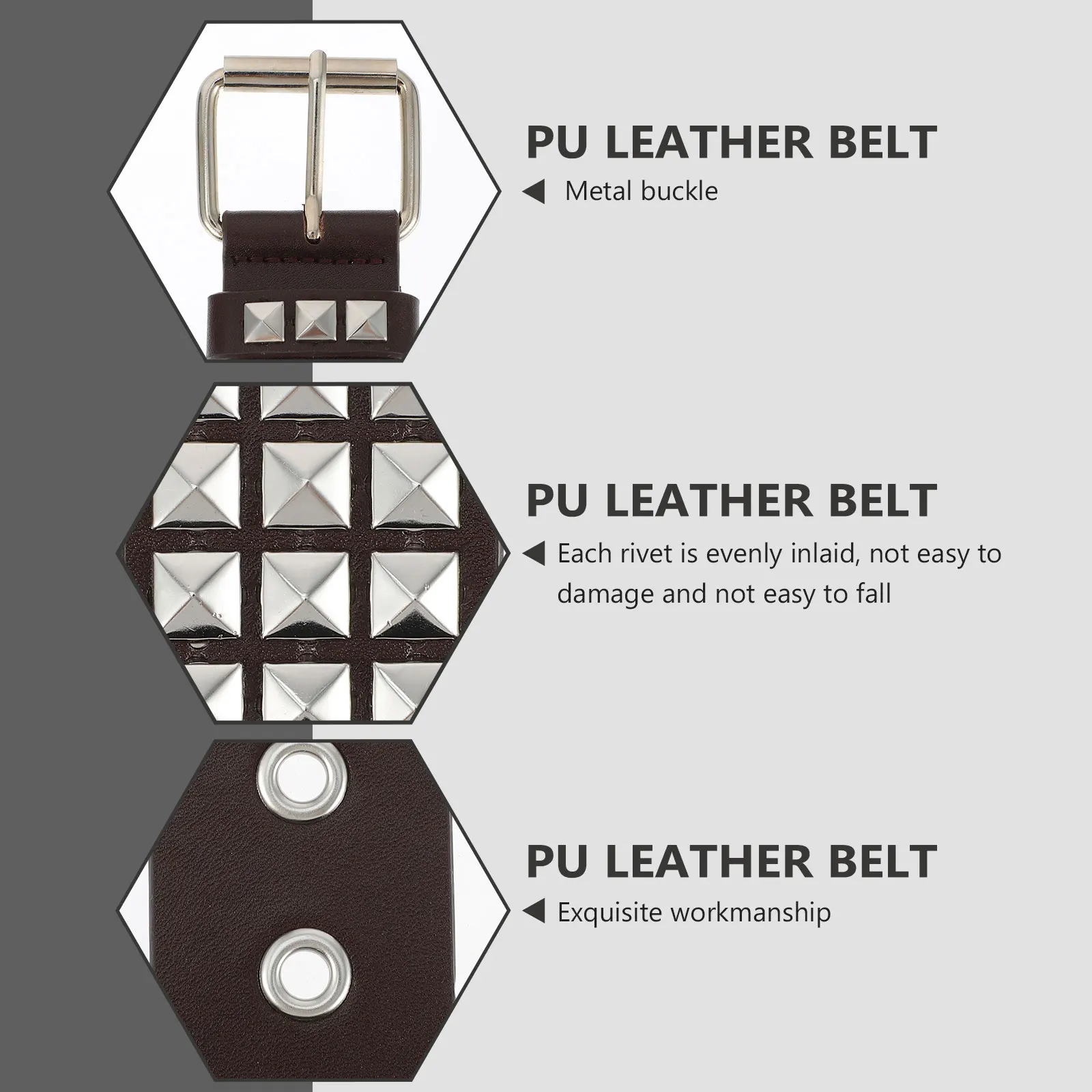

Rivet Belt Men Alloy Brown Fashionable Durable Lightweight Easy to Carry Banquet Party Holiday Decorative Waistband PU