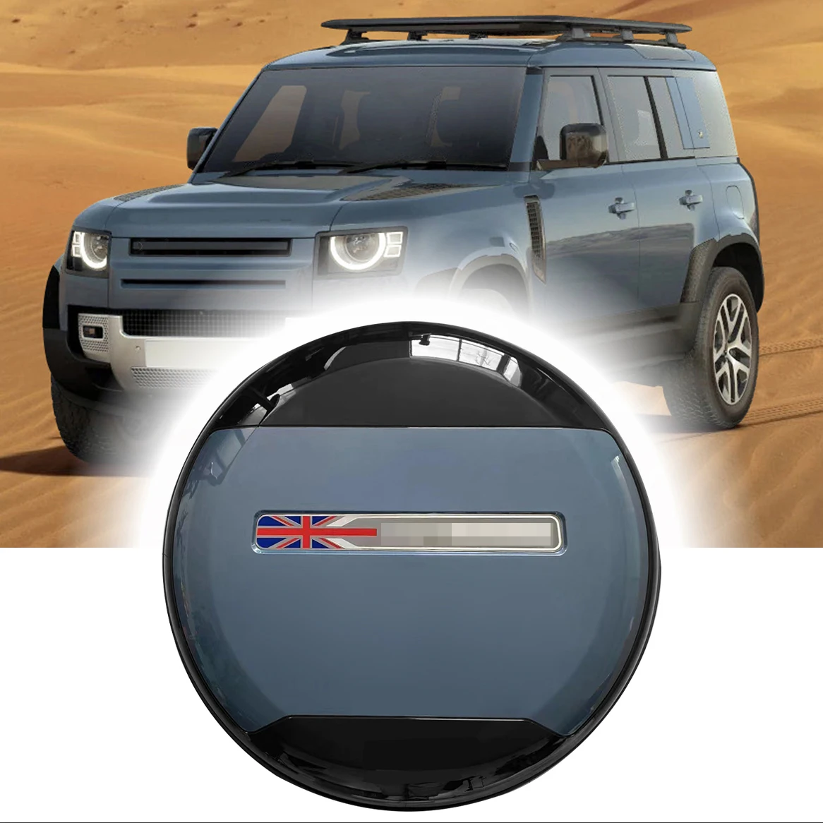 Spare Tire Cover fits for LR Defender 110 90 130 2020-2024 2025 ABS Wheel Cover Protector (Tasman Blue+Glossy Black，Flag style)