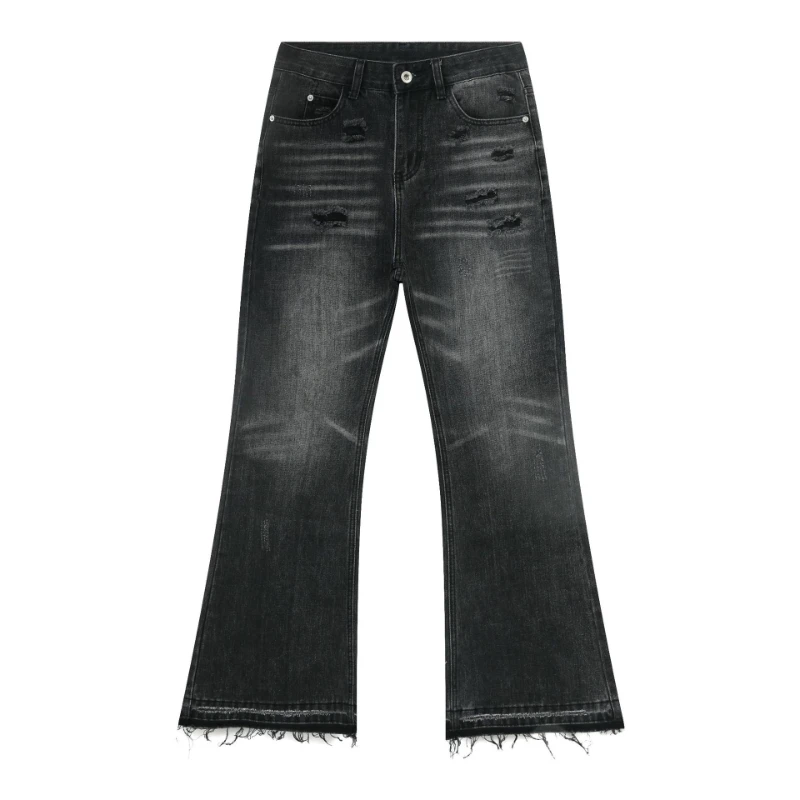 Bootcut Jeans Denim-Hose für Herren Vintage Gewaschen mit Löchern Distressed High Waist Gerade Hose mit Ausgefranstem Saum Y2k Streetwear Arbeits- und Freizeithose