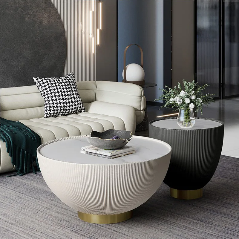 

Nordic coffee table living room household small table light luxury modern small apartment high sense round size bowl rock slab