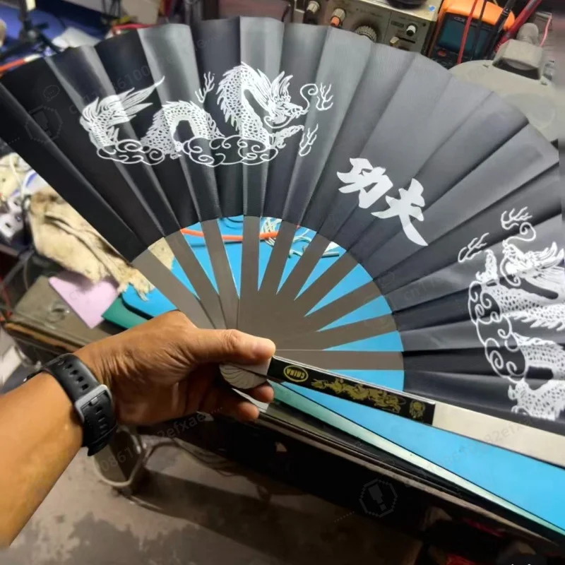 Stainless Steel Tai Chi Fan Black Chinese Kung Fu Wushu Martial Arts Training Performance Dance Fan with Sound