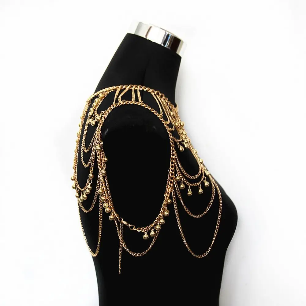 Fashion Shiny Body Chain Metal Dainty Tassel Shoulder Chain Punk Layered Design Body Jewelry for Bikini Beach