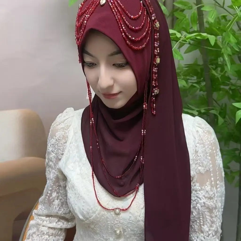 

Abaya Hijab Muslim Women Shawl Lace Headscarf Luxury Tassels Scarf Malaysia Prayer Kufi Islam Saudi Arabia Turban 05483