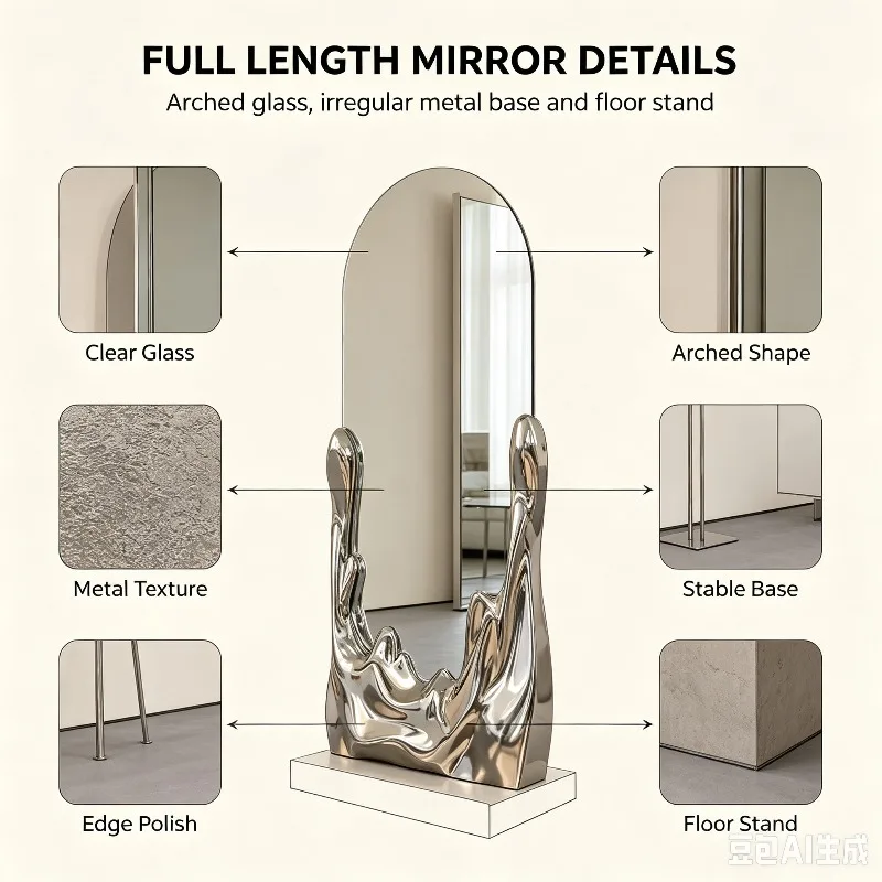 LLY wall-mounted water ripple family villa model room floor-to-ceiling mirror, full-body mirror visual decoration
