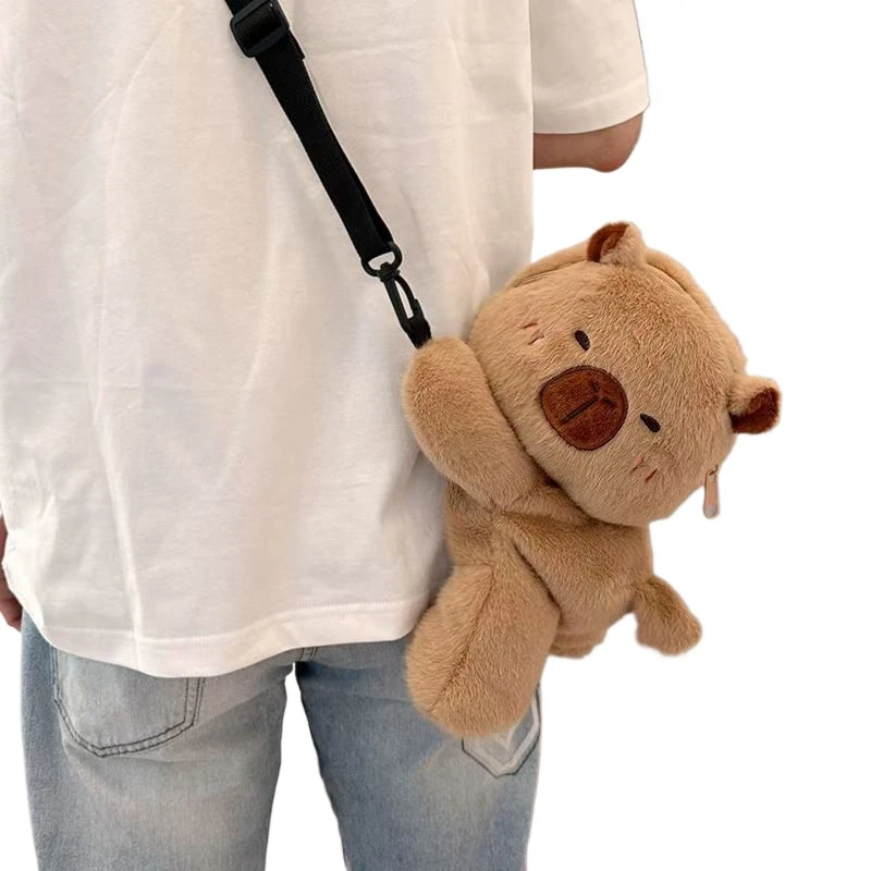 Kawaii Capybara Plush Crossbody Bag Soft Toy Shoulder Bag Capibara Fluffy Backpack Outdoor Christmas Birthday Gift Room Decor