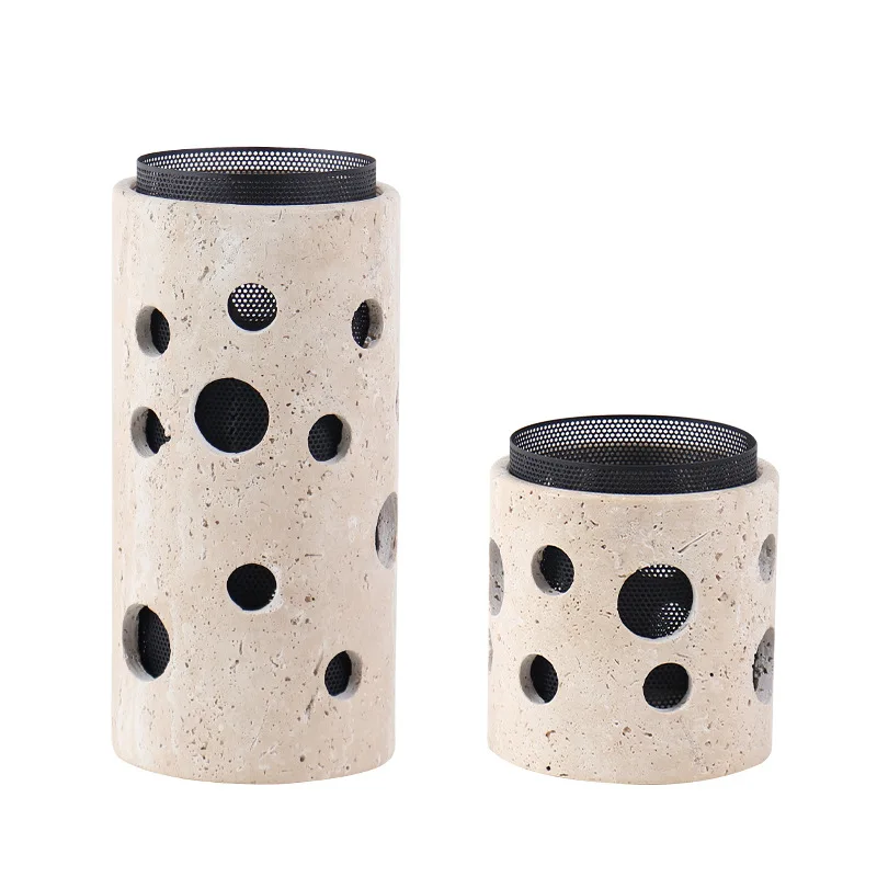 

Modern light luxury simple natural marble hollow, creative flower ware model room dining table countertop