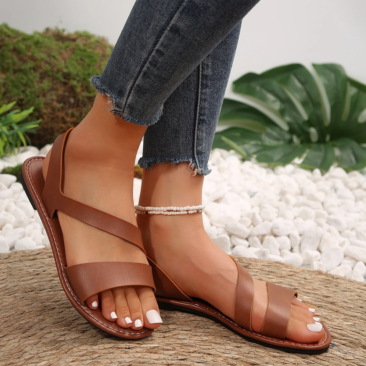 Women Flats Sandals 2024 Summer Fashion Solid Color Shoes for Women Low Heels Open Toe Sandals Designer Sandals Zapatos De Mujer