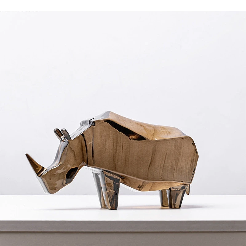 Geometric Rhinoceros Resin Statue Desk Decoration Artwork Rhino Sculpture Room Aesthetic Decor Animal Ornaments Modern