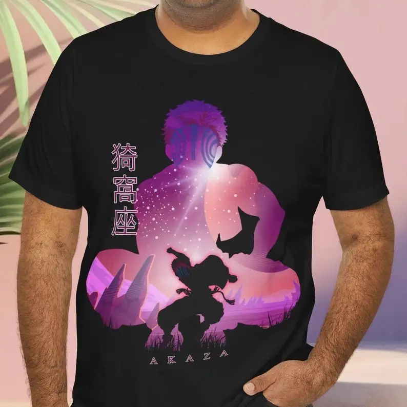 Aesthetic Limited Akaza - Vintage Silhouette The 3rd Upper Moon Demon Heroes Anime Graphic Unisex Short Sleeve T-Shirt