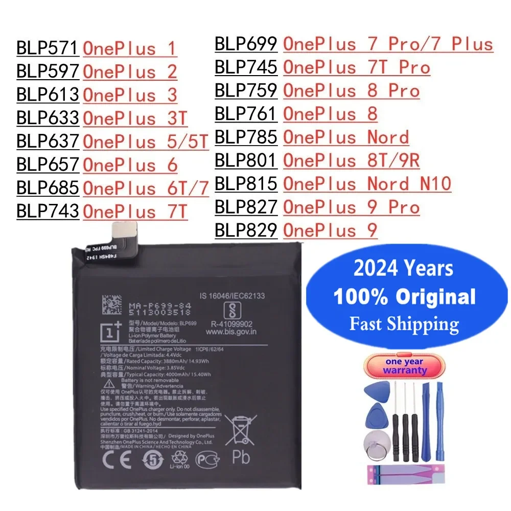 New 100% Original Battery For OnePlus 1 2 3 3T 5 5T 6 6T 7 7Pro 7 Plus 7Plus 7T Pro 8 8Pro 8 Nord 8T 9R Nord N10 9 9Pro Battery