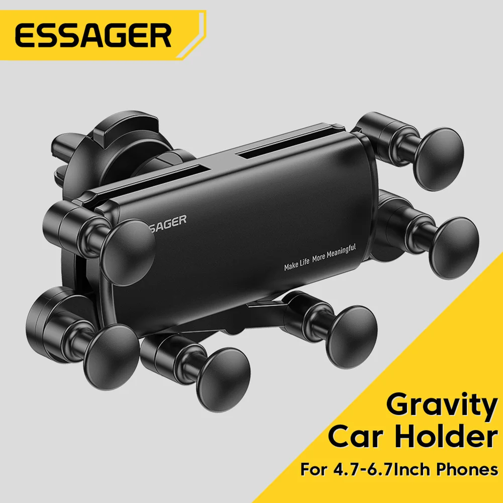 ESSAGER Mobiele telefoonhouder Gravity Air Vent Clip GPS-ondersteuning 360-verstelbaar antislip voor iPhone-smartphone