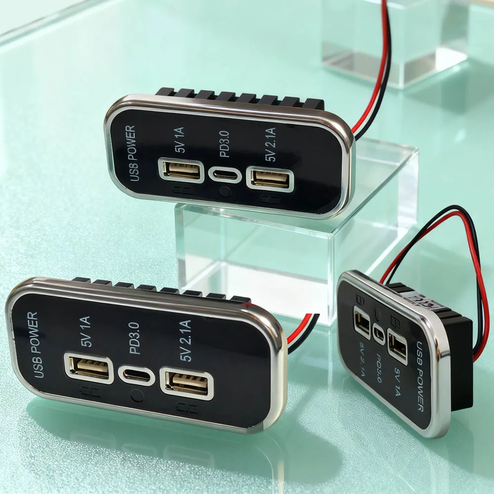 

PD3.0 Car Charging Connector Dual USB 3.1A Type-C Fast Charging Splitter Outlet Power Adapter For Motorcycle Truck ATV Boat RV