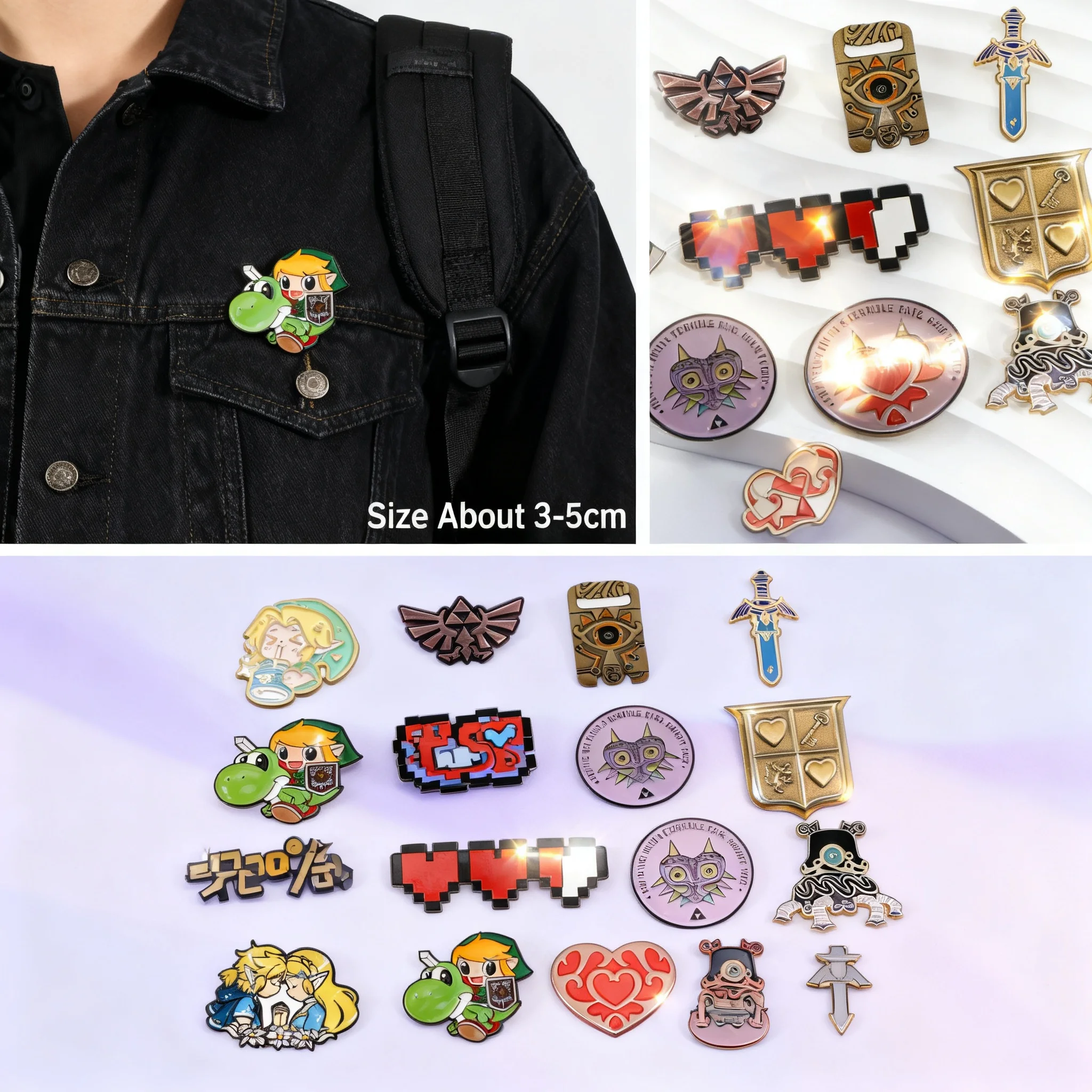Enamel Pins Cartoon Game Link Retro Heart Brooches Badges Hats Jackets Backpacks Cosplay Accessories Collection Gifts
