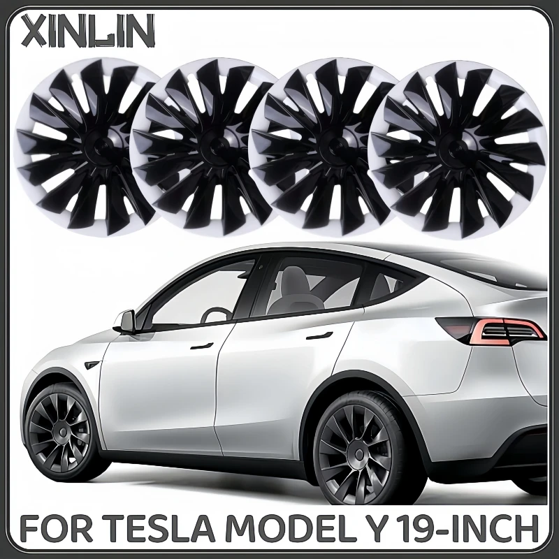 4PCS For TESLA Model Y Vehicle Full Coverage Blade Wheel Cover Cap 19 Inch Hubcaps Automobile Replacement Accessories 2018-2024