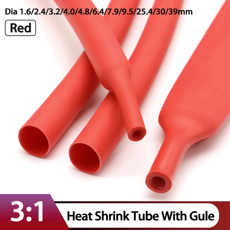 

1~10M 3:1 Heat Shrink Tube Glue Red 1.6/2.4/3.2/4.0/4.8/6.4/7.9/9.5/25.4/30/39mm Cable Repair Shrinkable Thermoresistant tube
