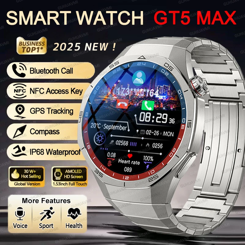 

Fashion classic 5 MAX Military GPS Smart Watch Men AMOLED Screen 100+Sport NFC Voice Call IP68 Waterproof Watch For Android iOS