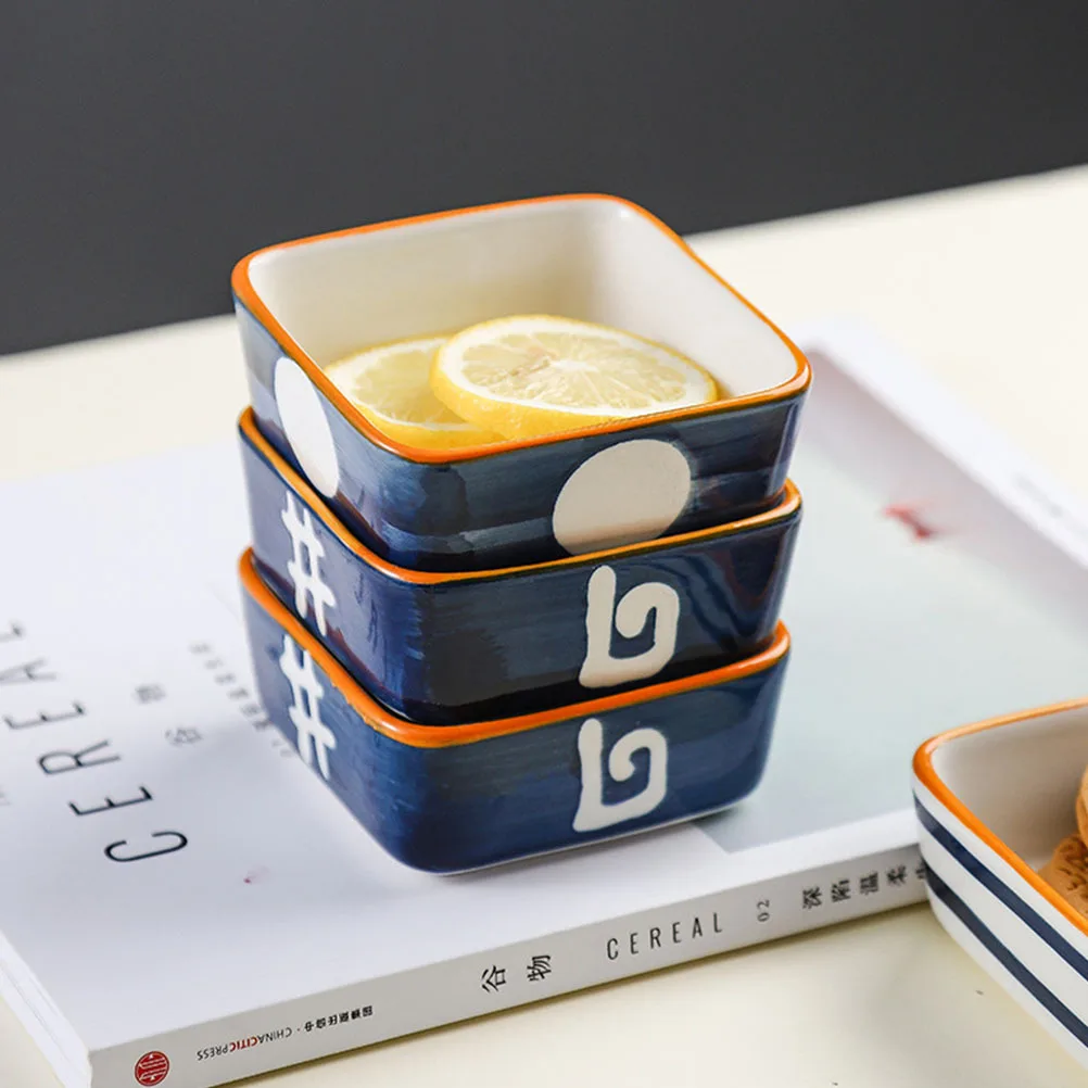 

4Pcs Japanese-Style Ceramic Hand-Painted Snack Plates Small Square Dipping Bowls for Seasoning Condiments Salt Pepper Vinegar